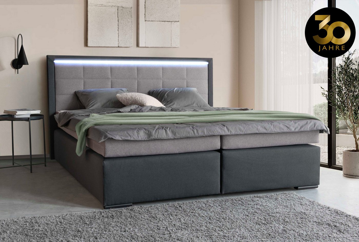 COLLECTION AB Boxspringbett 30 Jahre Jubiläums-Modell Athena, in H2,H3 & H4, inkl. Topper, inkl. LED-Leiste von COLLECTION AB