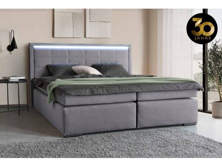 COLLECTION AB Boxspringbett 30 Jahre Jubiläums-Modell Athena, in H2,H3 & H4, grau, mit LED-Beleuchtung im Kopfteil, 7-Zonen-Taschen-Federkernmatratze von COLLECTION-AB