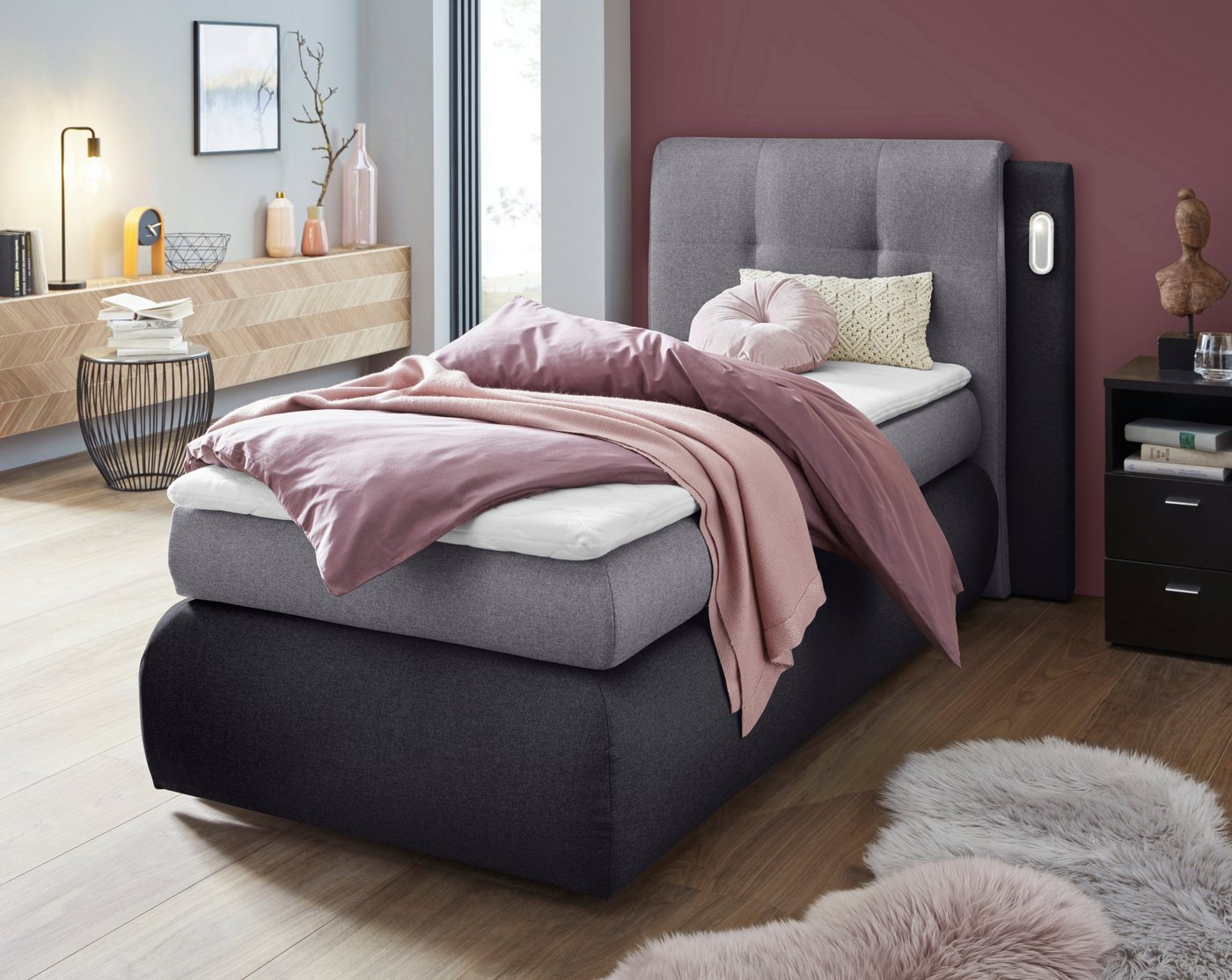 COLLECTION AB Boxspringbett Borna, inklusive Bettkasten, LED-Beleuchtung und Topper von COLLECTION AB