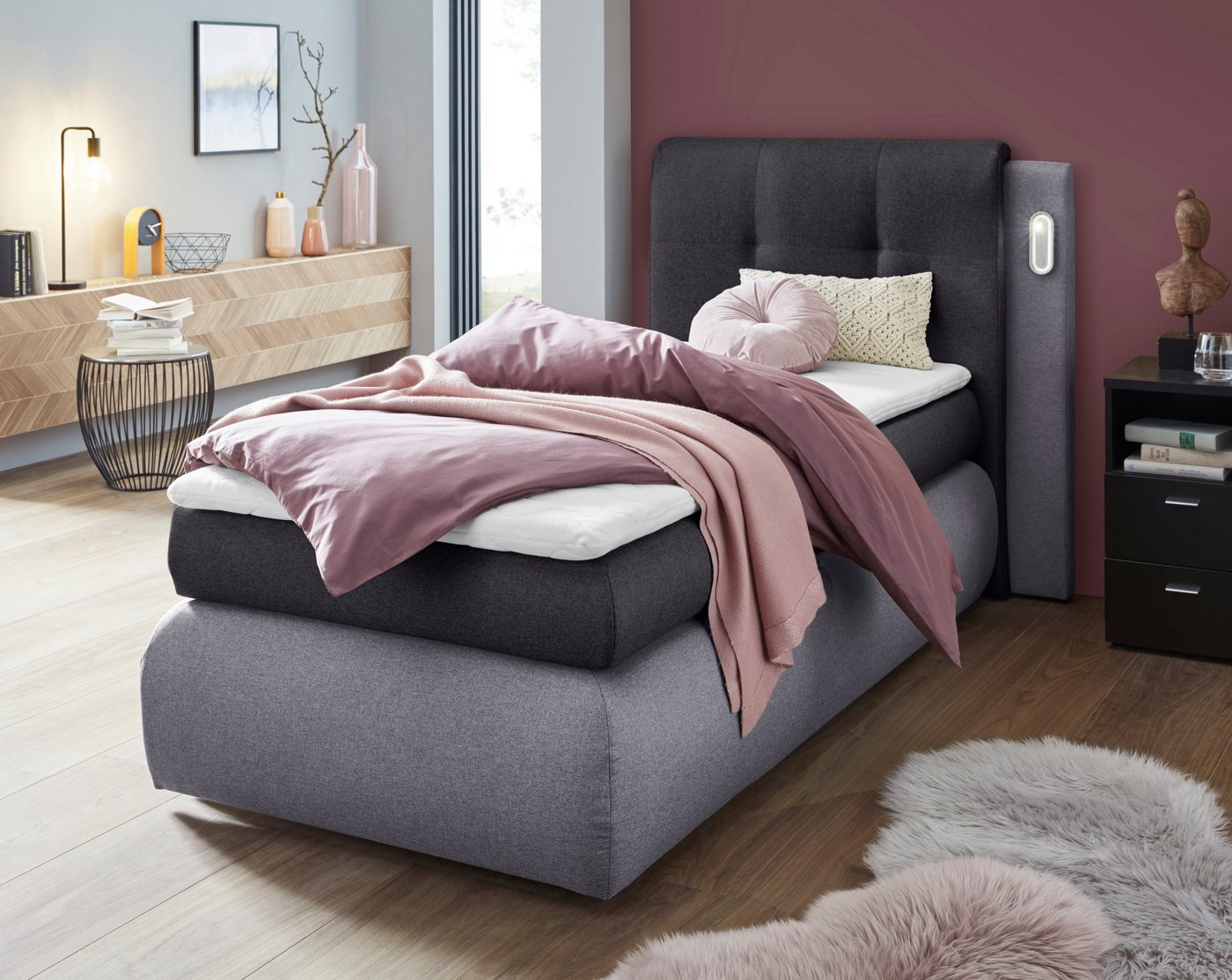 COLLECTION AB Boxspringbett Borna, inklusive Bettkasten, LED-Beleuchtung und Topper von COLLECTION AB