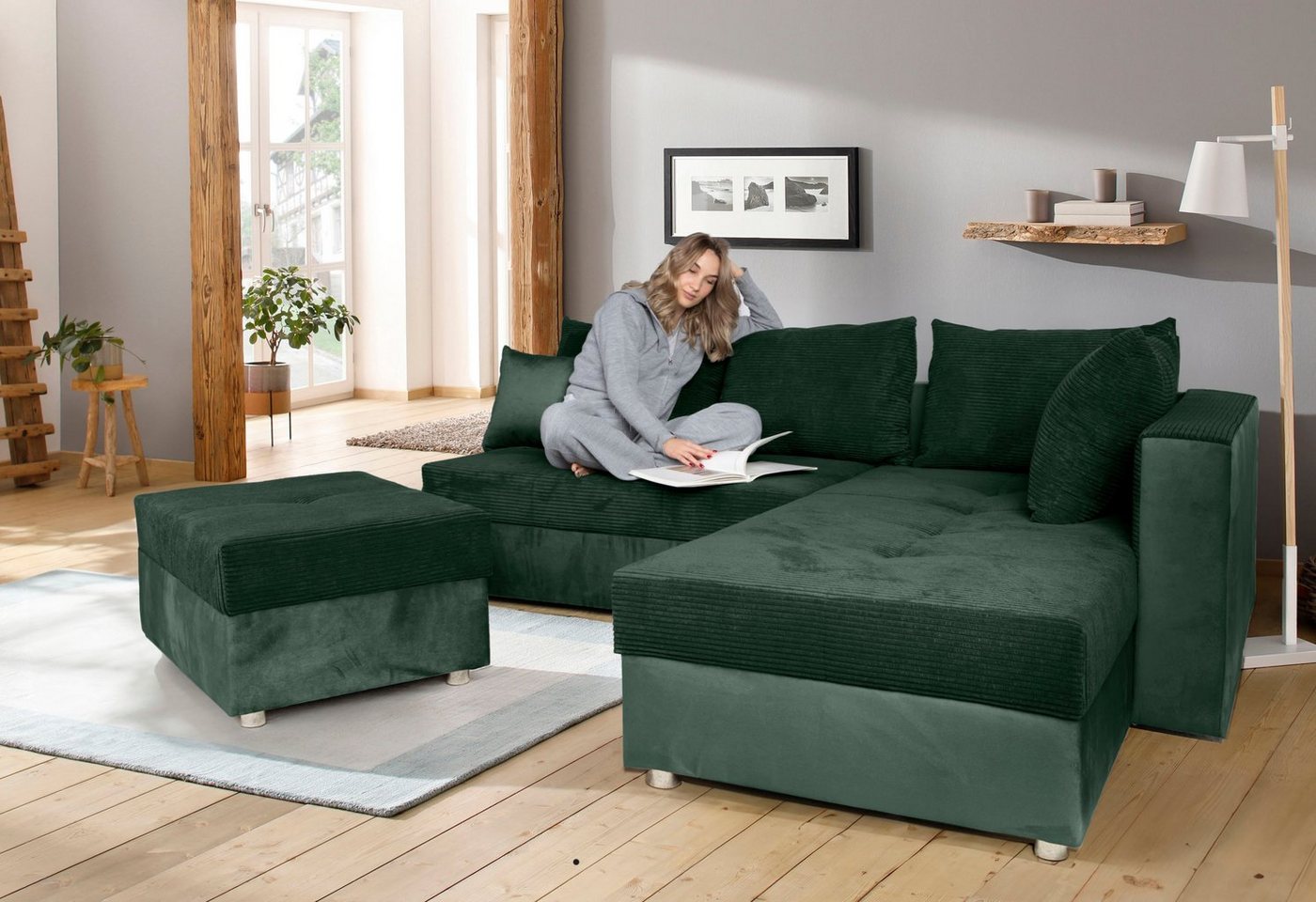 COLLECTION AB Ecksofa 30 Jahre Jubiläums-Modell Italia, mit Bettfunktion und Bettkasten, in Cord-Samt Mix von COLLECTION AB