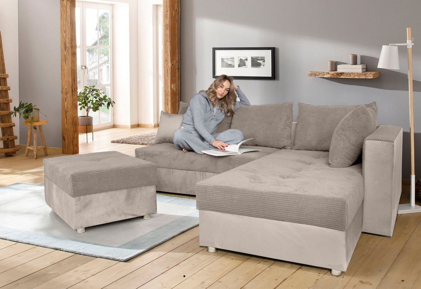 COLLECTION AB Ecksofa 30 Jahre Jubiläums-Modell Italia L-Form, mit Bettfunktion und Bettkasten, in Cord-Samt Mix von COLLECTION AB