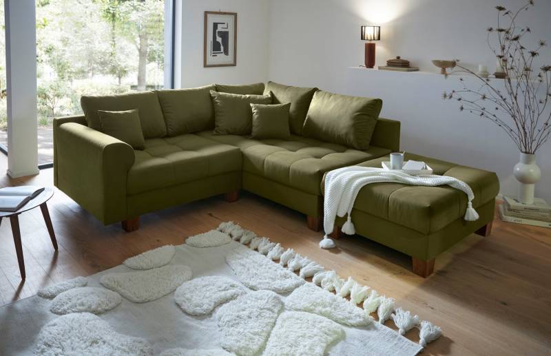 Home affaire Ecksofa Rice L-Form inkl. Hocker, Set, mit Bonnellfederkern, Hocker & Kissen, Ottomane beidseitig montierbar von Home affaire