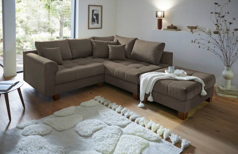 Home affaire Ecksofa Rice L-Form inkl. Hocker, Set, mit Bonnellfederkern, Hocker & Kissen, Ottomane beidseitig montierbar von Home affaire