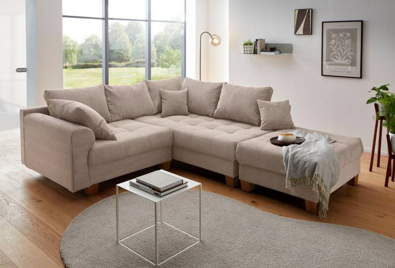 Home affaire Ecksofa Rice L-Form inkl. Hocker, Set, mit Bonnellfederkern, Hocker & Kissen, Ottomane beidseitig montierbar von Home affaire