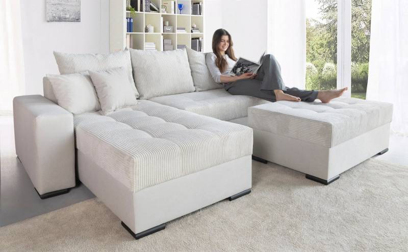 COLLECTION AB Ecksofa Josy L-Form, Breite 214 cm, mit 3 großen Rückenkissen, mit Bettfunktion und Bettkasten, Federkern von COLLECTION AB