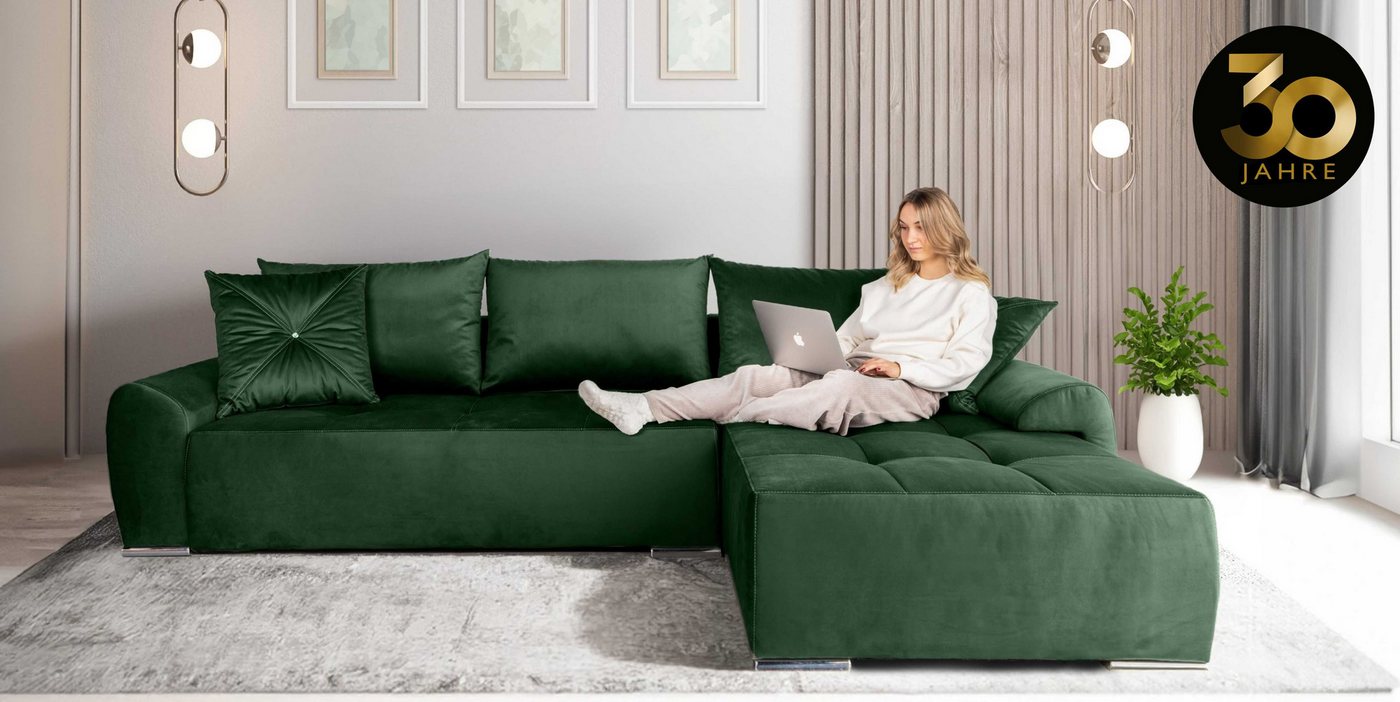 COLLECTION AB Ecksofa 30 Jahre Jubiläums-Modell Bilbao, inkl. Bettfunktion und Bettkasten, Zierkissen mit Strassstein von COLLECTION AB