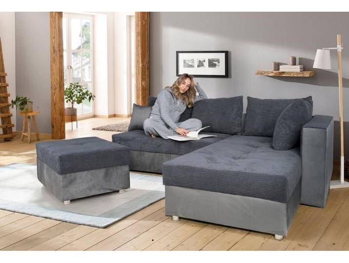 COLLECTION AB Ecksofa Italia L-Form, mit Bettfunktion und Bettkasten, in Cord-Samt Mix, grau COLLECTION AB Ecksofa Italia L-Form, mit Bettfunktion und Bettkasten, in Cord-Samt Mix, grau von COLLECTION-AB
