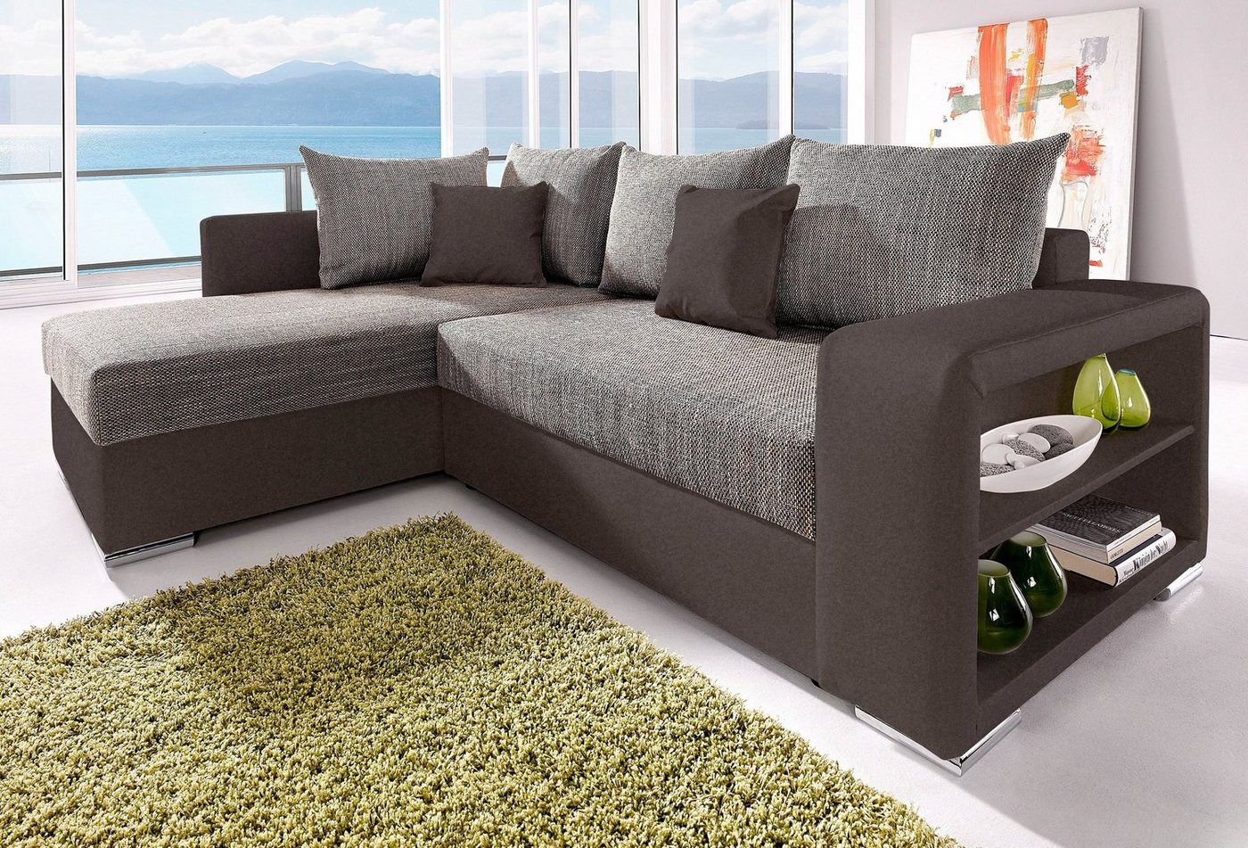 COLLECTION AB Ecksofa John L-Form, Regalarmlehne,Bettfunktion,Bettkasten,Ottomane beiseitig montierbar von COLLECTION AB