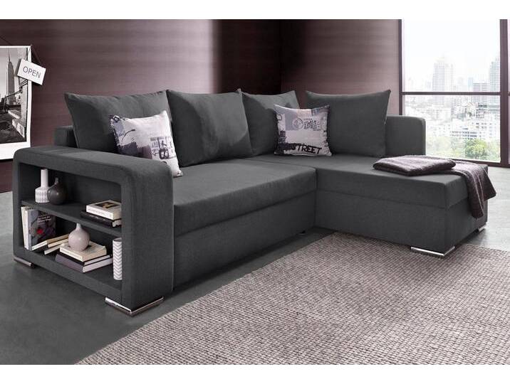 COLLECTION AB Ecksofa John L-Form, mit Bettfunktion, Bettkasten und integriertem Regal, grau, mit Bettfunktion-mit Federkern, anthrazit von COLLECTION-AB