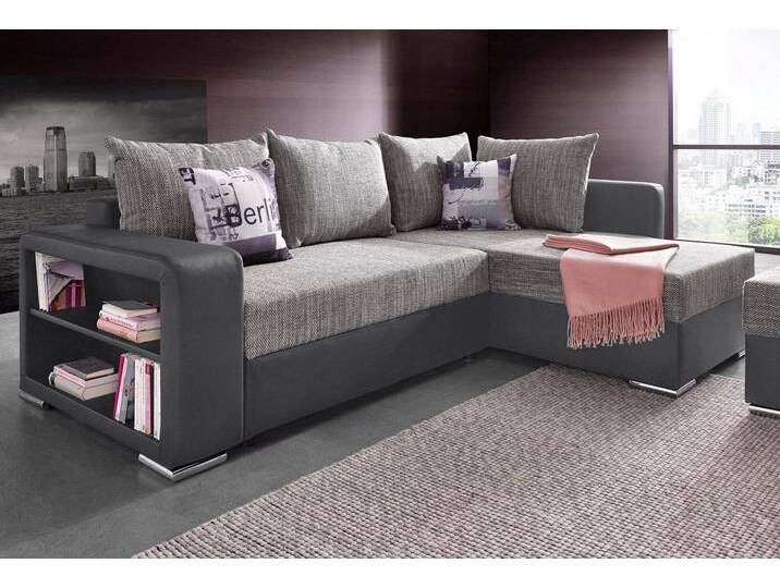 COLLECTION AB Ecksofa John L-Form, mit Bettfunktion, Bettkasten und integriertem Regal, grau schwarz, mit Bettfunktion-ohne Federkern von COLLECTION-AB