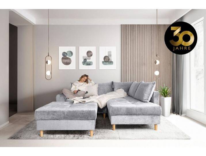 COLLECTION AB Ecksofa Reims L-Form, Ottomane beidseitig montierbar, inkl. Bettfunktion und Hocker, grau COLLECTION AB Ecksofa Reims L-Form, Ottomane beidseitig montierbar, inkl. Bettfunktion und Hocker, grau von COLLECTION-AB