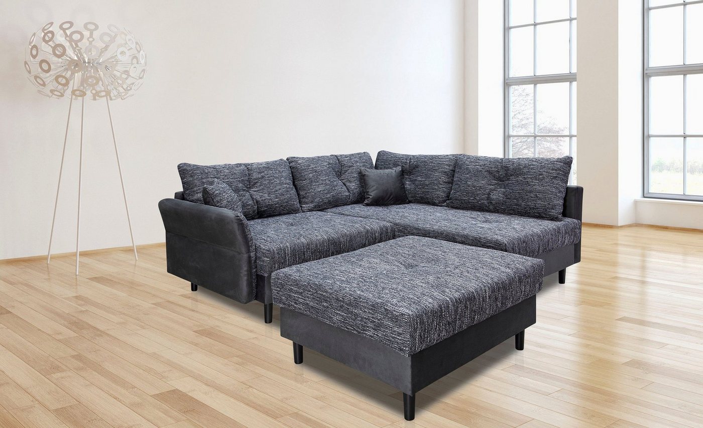 COLLECTION AB Ecksofa Reina L-Form, Ottomane beidseitig, 4 Rückenkissen & 2 Zierkissen, Massivholz-Füße von COLLECTION AB