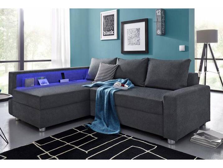 COLLECTION AB Ecksofa Relax L-Form, inklusive Bettfunktion, Federkern, grau, RGB-LED-Beleuchtung und USB-Anschluß-mit Bettfunktion, anthrazit von COLLECTION-AB