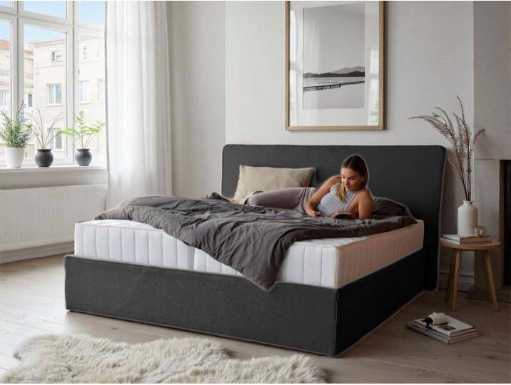 COLLECTION AB Polsterbett Romo erhältlich in der Breite 180x200cm, 3 Varianten: Rahmen, Lattenrost oder Komplett-Set mit King-Matratze, grau von COLLECTION-AB