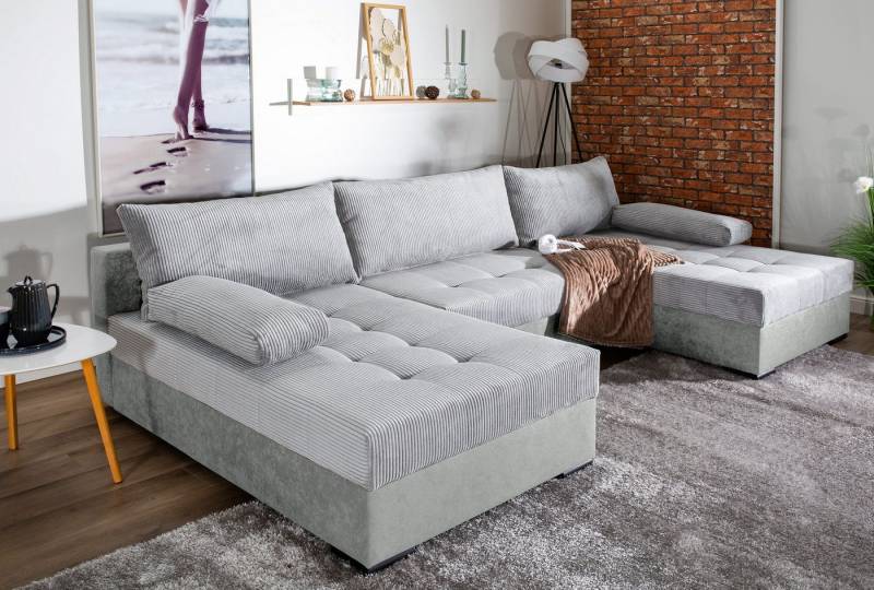 COLLECTION AB Wohnlandschaft Josy, inkl. Bettfunktion, Bettkasten, mit 3 extra großen Rückenkissen von COLLECTION AB