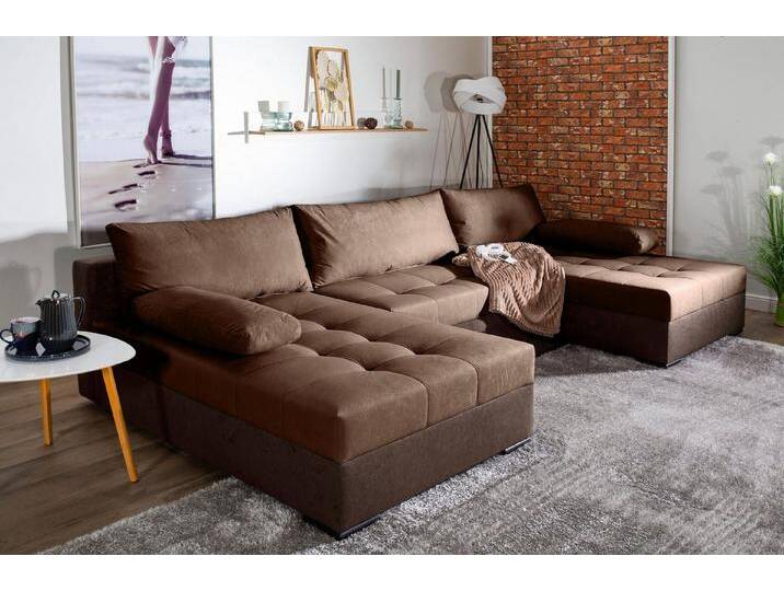 COLLECTION AB Wohnlandschaft Josy, inkl. Bettfunktion, Bettkasten, mit 3 extra großen Rückenkissen, braun von COLLECTION-AB