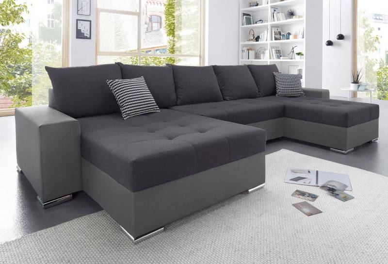 COLLECTION AB Wohnlandschaft XXL-Josy U-Form, Breite 333 cm, mit 2 Recamieren 77 & 97 cm, inkl. Bettfunktion, Bettkasten, mit 5 gleich großen Rückenkissen von COLLECTION AB