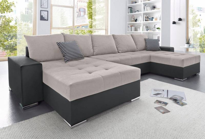 COLLECTION AB Wohnlandschaft XXL-Josy U-Form, Breite 333 cm, mit 2 Recamieren 77 & 97 cm, inkl. Bettfunktion, Bettkasten, mit 5 gleich großen Rückenkissen von COLLECTION AB