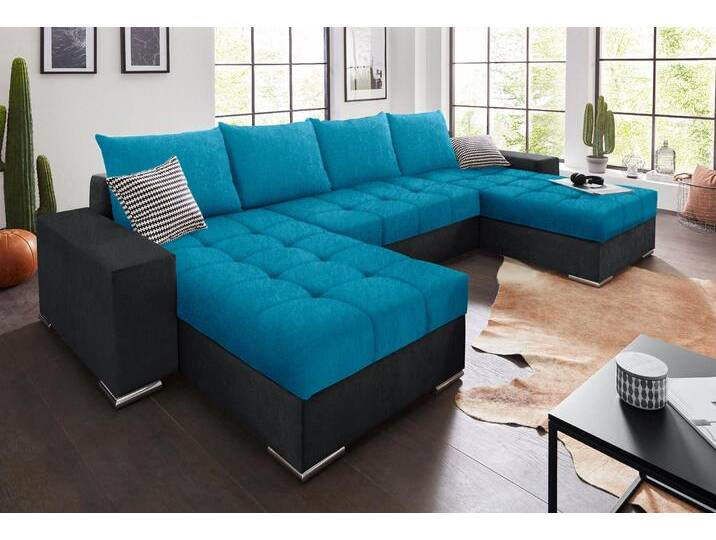 COLLECTION AB Wohnlandschaft Josy U-Form, inkl. Bettfunktion, Bettkasten und Zierkissen, mit 2 XL-Recamieren, blau grau von COLLECTION-AB