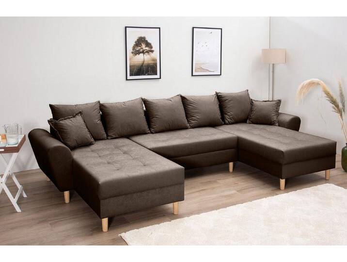 COLLECTION AB Wohnlandschaft Raisa U-Form, mit Federkern, Kissen und Steppung im Sitzbereich, braun, dunkelbraun von COLLECTION-AB