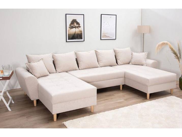 COLLECTION AB Wohnlandschaft Raisa U-Form, mit Federkern, Kissen und Steppung im Sitzbereich, grau, hellgrau von COLLECTION-AB
