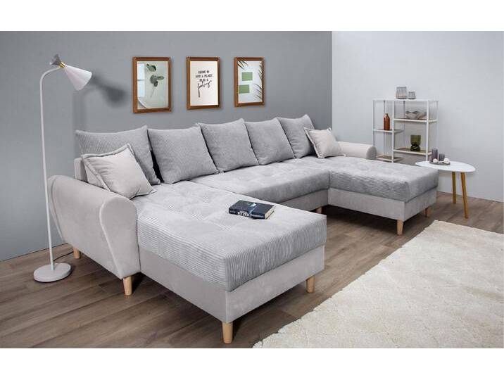 COLLECTION AB Wohnlandschaft Raisa U-Form, mit Federkern, Kissen und Steppung im Sitzbereich, grau, hellgrau von COLLECTION-AB