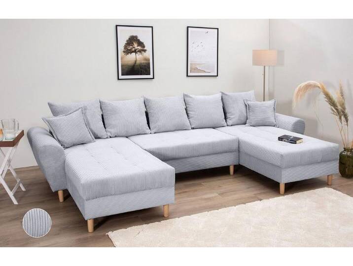 COLLECTION AB Wohnlandschaft Raisa U-Form, mit Federkern, Kissen und Steppung im Sitzbereich, grau, hellgrau von COLLECTION-AB