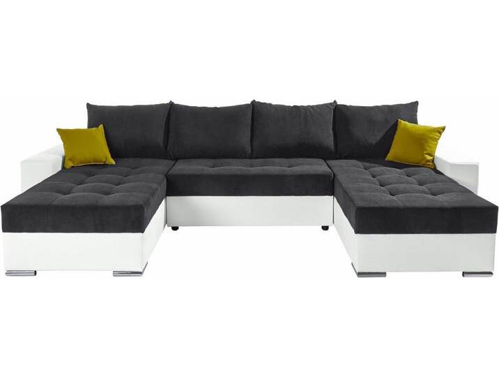 COLLECTION AB Wohnlandschaft Josy XL U-Form, B: 313 cm in Flachgewebe, Struktur, Kunstleder, mit Bettfunktion, Bettkasten & 2 Zierkissen, Federkern von COLLECTION-AB