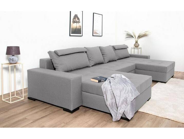 COLLECTION AB Wohnlandschaft Josy XXXL-Relax U-Form, B: 352 cm, mit Bettfunktion, Bettkasten & 2 Nackenkissen, Federkern, grau, hellgrau von COLLECTION-AB