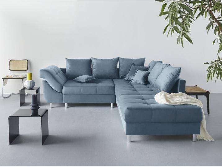 Ecksofa COLLECTION AB (Spar-Set) Innsbruck L-Form und Hocker , blau, B:247cm H:87cm T:189cm, Microfaser PRIMABELLE (100% Polyester), Struktur (90% Polyester, 10% Polyacryl), Samtvelours (100% Polyester), Luxus-Microfaser Antiklederoptik (100% Polyester), Sofas, Ecksofa und Hocker, Recamiere links oder rechts montierbar von COLLECTION-AB
