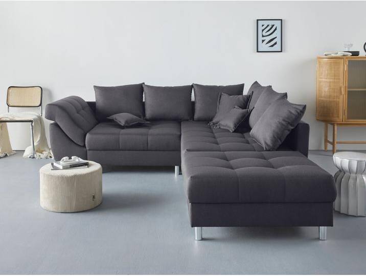 Ecksofa COLLECTION AB (Spar-Set) Innsbruck L-Form und Hocker , grau (anthrazit), B:247cm H:87cm T:189cm, Microfaser PRIMABELLE (100% Polyester), Struktur (90% Polyester, 10% Polyacryl), Samtvelours (100% Polyester), Luxus-Microfaser Antiklederoptik (100% Polyester), Sofas, Ecksofa und Hocker, Recamiere links oder rechts montierbar von COLLECTION-AB