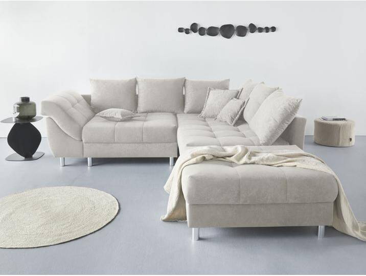 Ecksofa COLLECTION AB (Spar-Set) Innsbruck L-Form und Hocker , grau (silbergrau), B:247cm H:87cm T:189cm, Microfaser PRIMABELLE (100% Polyester), Struktur (90% Polyester, 10% Polyacryl), Samtvelours (100% Polyester), Luxus-Microfaser Antiklederoptik (100% Polyester), Sofas, Ecksofa und Hocker, Recamiere links oder rechts montierbar von COLLECTION-AB