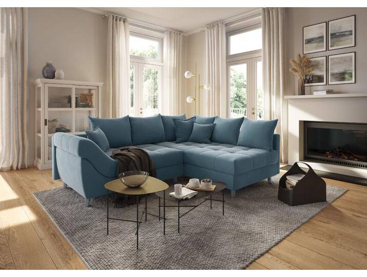 Ecksofa COLLECTION AB Innsbruck L-Form , blau, B:247cm H:87cm T:189cm, Microfaser PRIMABELLE (100% Polyester), Struktur (90% Polyester, 10% Polyacryl), Samtvelours (100% Polyester), Luxus-Microfaser Antiklederoptik (100% Polyester), Sofas, inklusive Federkern, Recamiere links oder rechts montierbar von COLLECTION-AB