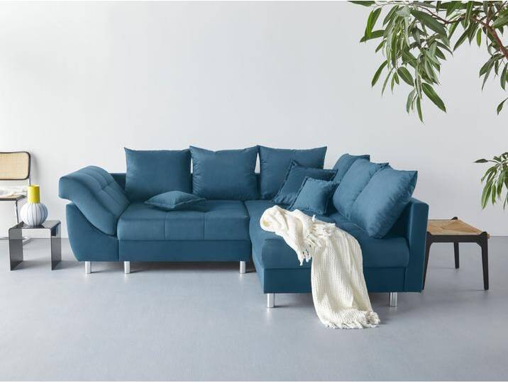 Ecksofa COLLECTION AB Innsbruck L-Form , blau (marineblau), B:247cm H:87cm T:189cm, Microfaser PRIMABELLE (100% Polyester), Struktur (90% Polyester, 10% Polyacryl), Samtvelours (100% Polyester), Luxus-Microfaser Antiklederoptik (100% Polyester), Sofas, Ecksofa, inklusive Federkern, Recamiere links oder rechts montierbar von COLLECTION-AB
