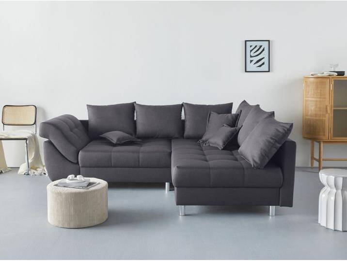 Ecksofa COLLECTION AB Innsbruck L-Form , grau (anthrazit), B:247cm H:87cm T:189cm, Microfaser PRIMABELLE (100% Polyester), Struktur (90% Polyester, 10% Polyacryl), Samtvelours (100% Polyester), Luxus-Microfaser Antiklederoptik (100% Polyester), Sofas, inklusive Federkern, Recamiere links oder rechts montierbar von COLLECTION-AB