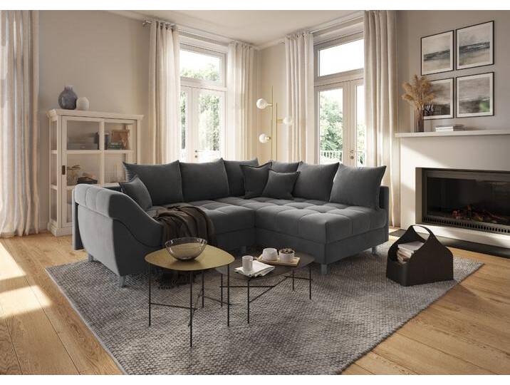 Ecksofa COLLECTION AB Innsbruck L-Form , grau (anthrazit), B:247cm H:87cm T:189cm, Microfaser PRIMABELLE (100% Polyester), Struktur (90% Polyester, 10% Polyacryl), Samtvelours (100% Polyester), Luxus-Microfaser Antiklederoptik (100% Polyester), Sofas, inklusive Federkern, Recamiere links oder rechts montierbar von COLLECTION-AB