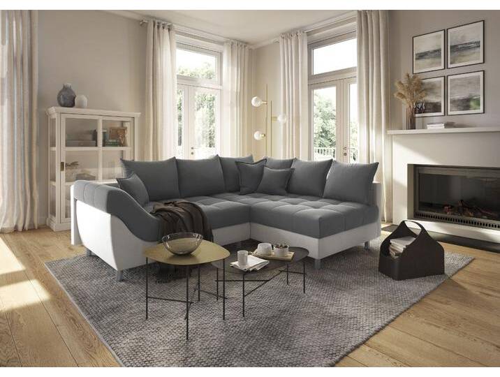 Ecksofa COLLECTION AB Innsbruck L-Form , grau (hellgrau, anthrazit), B:247cm H:87cm T:189cm, Microfaser PRIMABELLE (100% Polyester), Struktur (90% Polyester, 10% Polyacryl), Samtvelours (100% Polyester), Luxus-Microfaser Antiklederoptik (100% Polyester), Sofas, inklusive Federkern, Recamiere links oder rechts montierbar von COLLECTION-AB