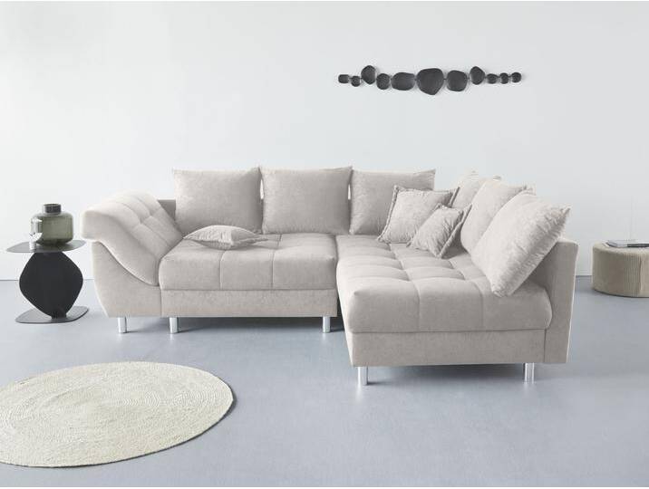 Ecksofa COLLECTION AB Innsbruck L-Form , grau (silbergrau), B:247cm H:87cm T:189cm, Microfaser PRIMABELLE (100% Polyester), Struktur (90% Polyester, 10% Polyacryl), Samtvelours (100% Polyester), Luxus-Microfaser Antiklederoptik (100% Polyester), Sofas, inklusive Federkern, Recamiere links oder rechts montierbar von COLLECTION-AB