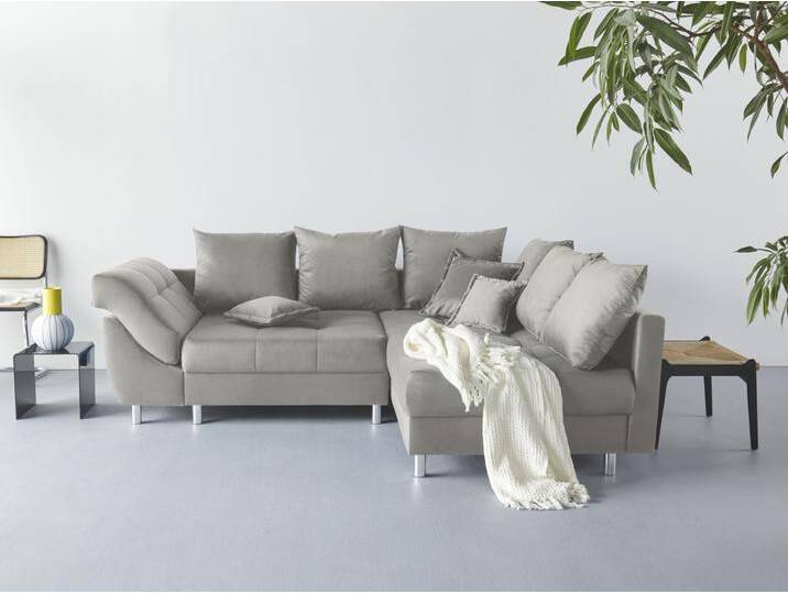 Ecksofa COLLECTION AB Innsbruck L-Form , grau (silbergrau), B:247cm H:87cm T:189cm, Microfaser PRIMABELLE (100% Polyester), Struktur (90% Polyester, 10% Polyacryl), Samtvelours (100% Polyester), Luxus-Microfaser Antiklederoptik (100% Polyester), Sofas, inklusive Federkern, Recamiere links oder rechts montierbar von COLLECTION-AB