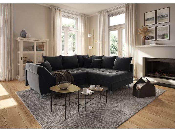 Ecksofa COLLECTION AB Innsbruck L-Form , schwarz, B:247cm H:87cm T:189cm, Microfaser PRIMABELLE (100% Polyester), Struktur (90% Polyester, 10% Polyacryl), Samtvelours (100% Polyester), Luxus-Microfaser Antiklederoptik (100% Polyester), Sofas, inklusive Federkern, Recamiere links oder rechts montierbar von COLLECTION-AB