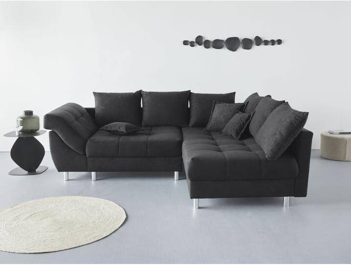 Ecksofa COLLECTION AB Innsbruck L-Form , schwarz, B:247cm H:87cm T:189cm, Microfaser PRIMABELLE (100% Polyester), Struktur (90% Polyester, 10% Polyacryl), Samtvelours (100% Polyester), Luxus-Microfaser Antiklederoptik (100% Polyester), Sofas, inklusive Federkern, Recamiere links oder rechts montierbar von COLLECTION-AB