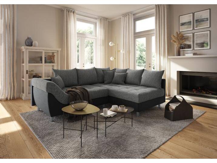 Ecksofa COLLECTION AB Innsbruck L-Form , schwarz (schwarz, grau), B:247cm H:87cm T:189cm, Microfaser PRIMABELLE (100% Polyester), Struktur (90% Polyester, 10% Polyacryl), Samtvelours (100% Polyester), Luxus-Microfaser Antiklederoptik (100% Polyester), Sofas, inklusive Federkern, Recamiere links oder rechts montierbar von COLLECTION-AB