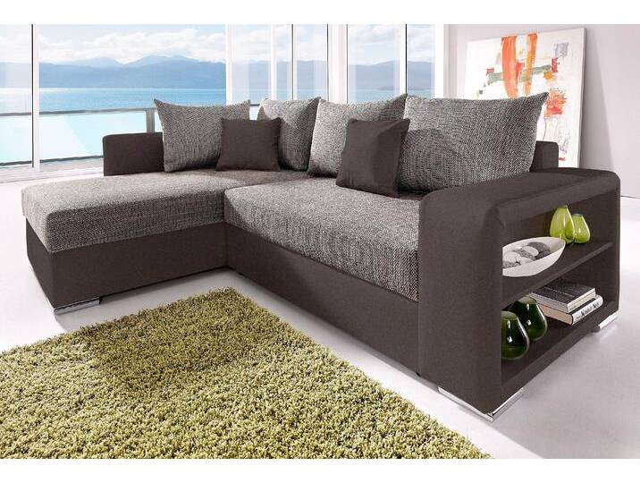 Ecksofa COLLECTION AB John L-Form , braun (braun, cappuccino), B:226cm H:80cm T:160cm, Sofas, Regalarmlehne,Bettfunktion,Bettkasten,Ottomane beiseitig montierbar von COLLECTION-AB