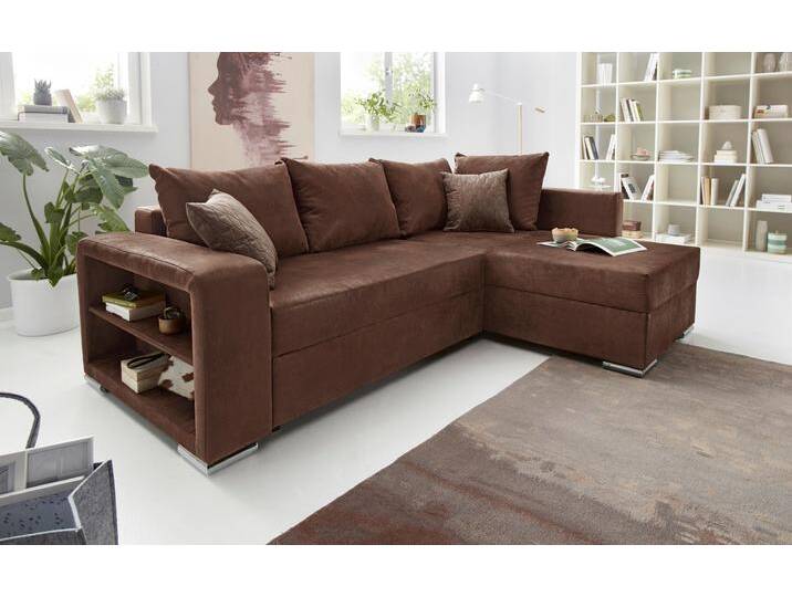 Ecksofa COLLECTION AB John L-Form , braun (dunkelbraun), B:226cm H:85cm T:160cm, Microfaser PRIMABELLE (100% Polyester);Zierkissen: 100% Polyester;Luxus-Microfaser 1 (100% Polyester);Luxus-Microfaser 2 (100% Polyester), Sofas, inklusive Bettfunktion und Bettkasten von COLLECTION-AB