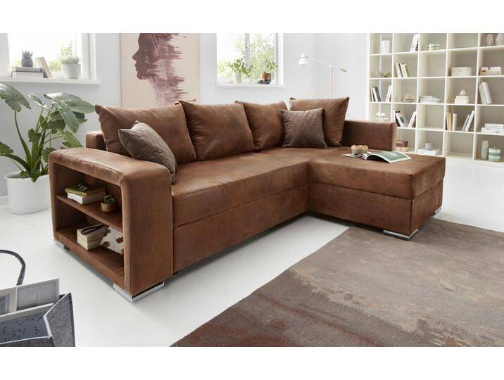 Ecksofa COLLECTION AB John L-Form , braun (mittelbraun), B:226cm H:85cm T:160cm, Microfaser PRIMABELLE (100% Polyester), Zierkissen: 100% Polyester, Luxus-Microfaser 1 (100% Polyester), Luxus-Microfaser 2 (100% Polyester), Sofas, inklusive Bettfunktion und Bettkasten von COLLECTION-AB
