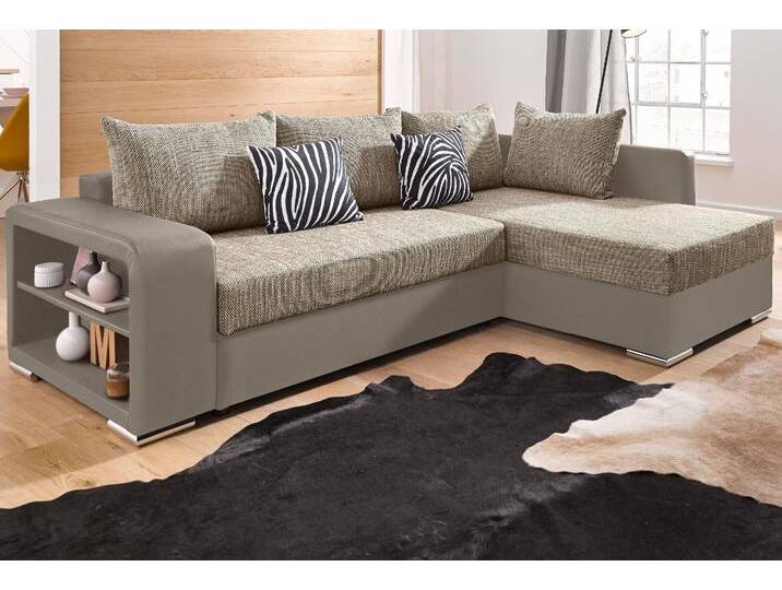 Ecksofa COLLECTION AB John L-Form , braun (schlamm, cappuccino), B:226cm H:80cm T:92cm, Zierkissen: 100% Polyester, Microfaser PRIMABELLE (100% Polyester) / Struktur ( 20% Polyacryl, 80% Polyester ), Kunstleder SOFTLUX / Struktur ( 20% Polyacryl, 80% Polyester ), Sofas, mit Bettfunktion, wahlweise mit Federkern von COLLECTION-AB