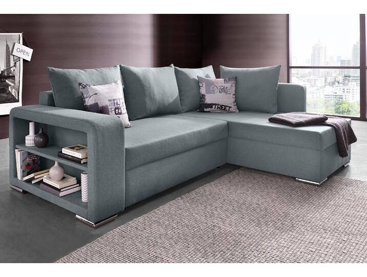 Ecksofa COLLECTION AB John L-Form , grau, B:226cm H:85cm T:160cm, Zierkissen: 100% Polyester;Struktur (100% Polyester);Kunstleder SOFTLUX / Struktur (80% Polyester; 20% Polyacryl);Microfaser PRIMABELLE (100% Polyester) / Struktur (100% Polyester), Sofas, mit Bettfunktion, Bettkasten und integriertem Regal, Topseller von COLLECTION-AB