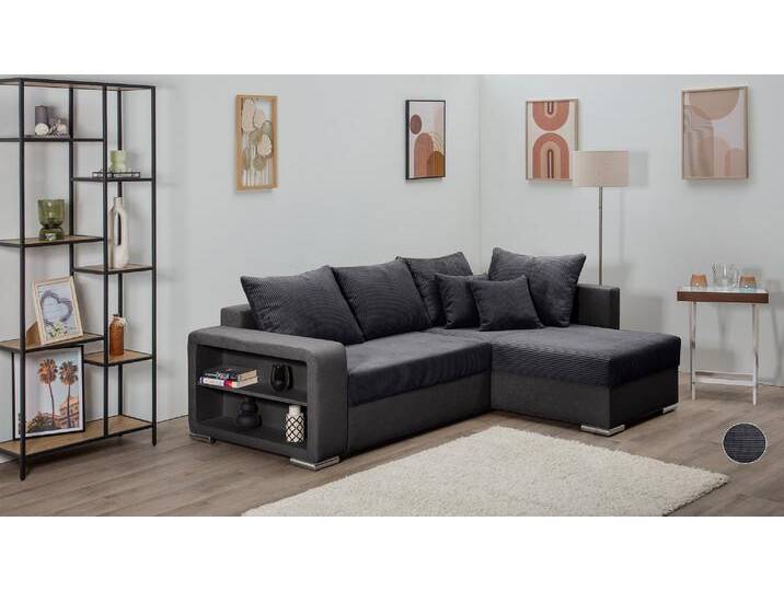 Ecksofa COLLECTION AB John L-Form , grau (anthrazit), B:226cm H:80cm T:160cm, 100%Polyester, Sofas, Regalarmlehne,Bettfunktion,Bettkasten,Ottomane beiseitig montierbar von COLLECTION-AB