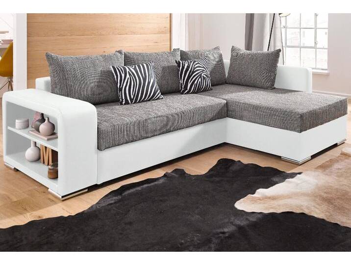 Ecksofa COLLECTION AB John L-Form , grau (weiß, grau), B:226cm H:80cm T:92cm, Zierkissen: 100% Polyester;Microfaser PRIMABELLE (100% Polyester) / Struktur ( 20% Polyacryl, 80% Polyester );Kunstleder SOFTLUX / Struktur ( 20% Polyacryl, 80% Polyester ), Sofas, mit Bettfunktion, wahlweise mit Federkern von COLLECTION-AB